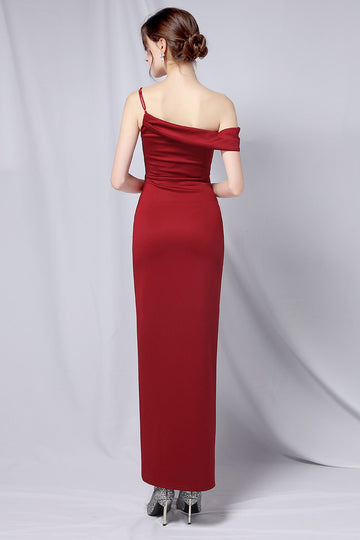 Borgonha One Shoulder Vestido de baile com fenda